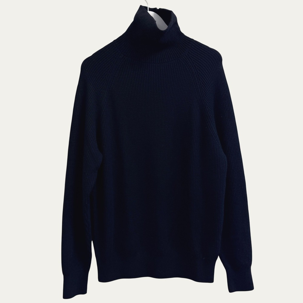 Suitsupply Men's L 100% Wool Ribbed Turtleneck Sweater Black Knit Pullover